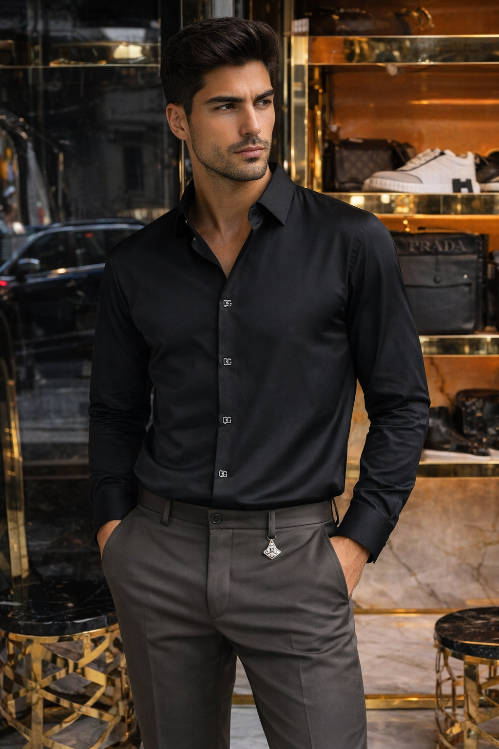 Conjunto composto por camisa Gucci + calças Prada