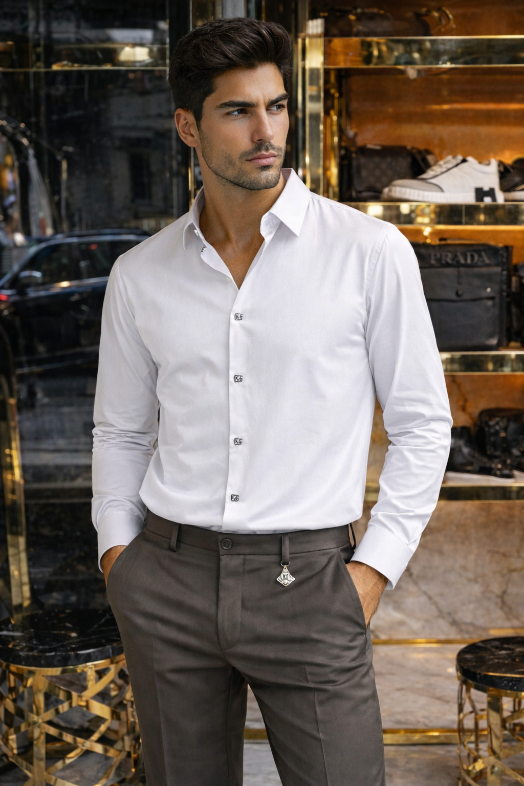 Conjunto composto por camisa Gucci + calças Prada