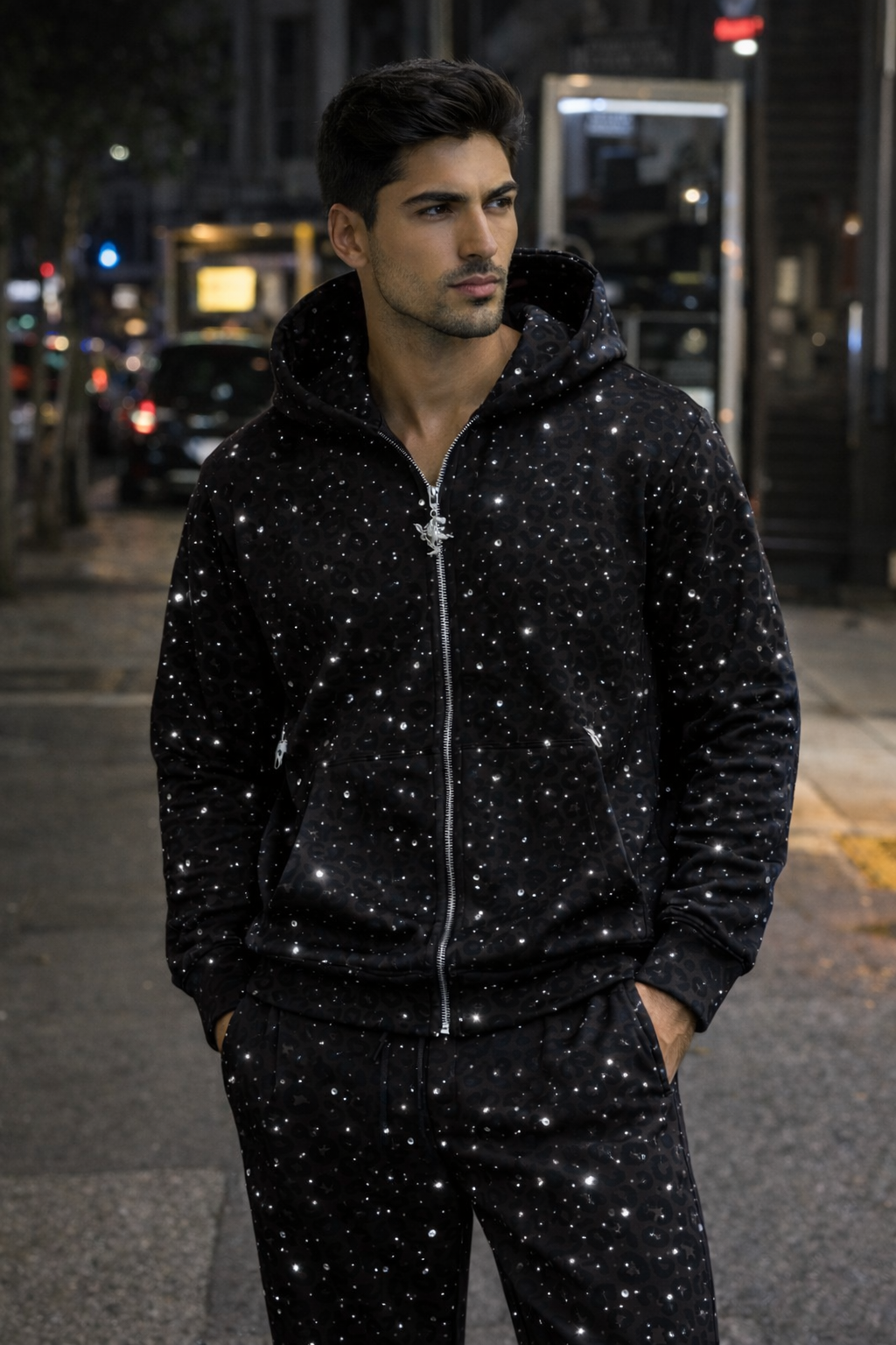 Conjunto com padrão leopardo e cristais Swarovski, edição limitada