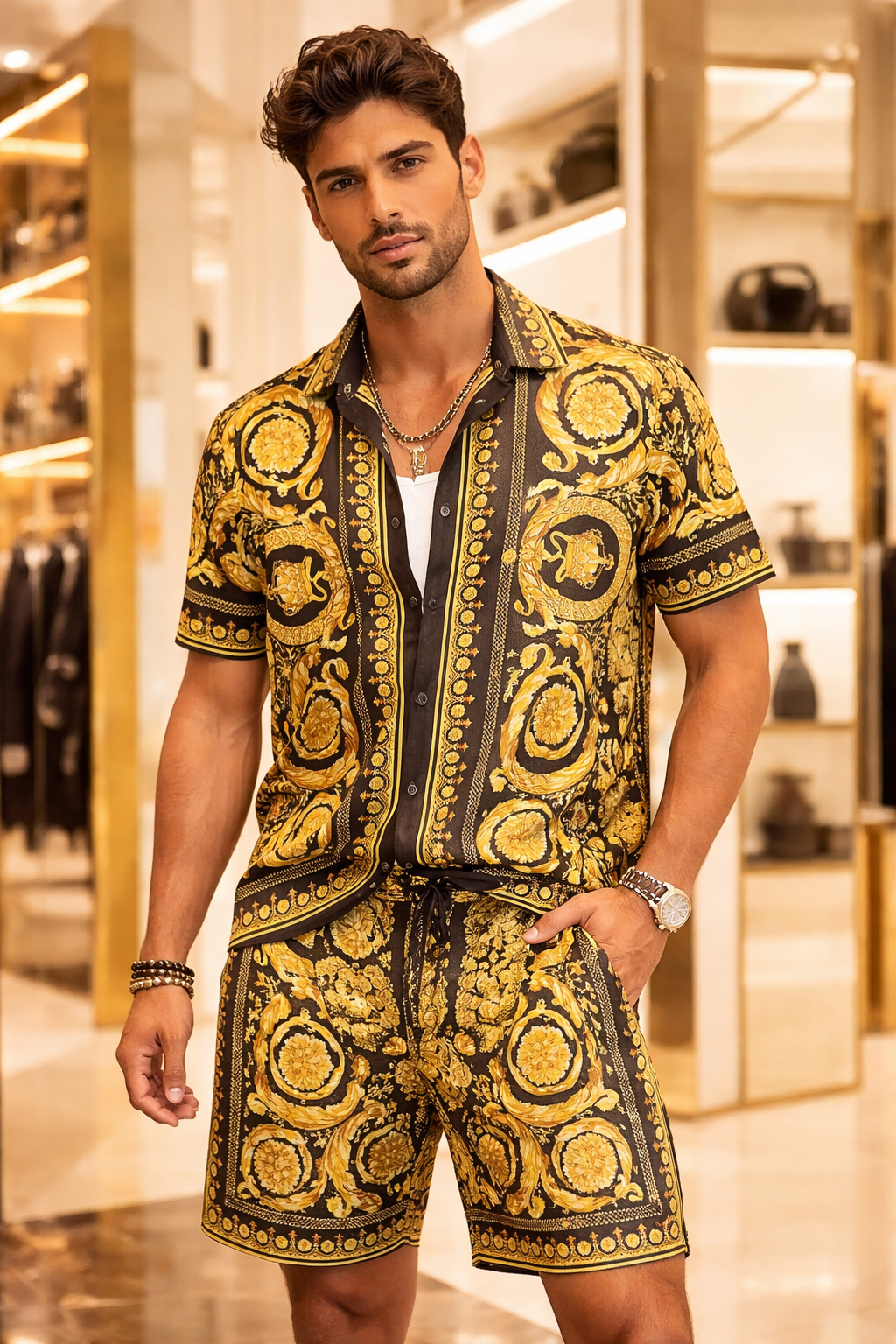 Conjunto de verão Versace Club: Camisola + Calças